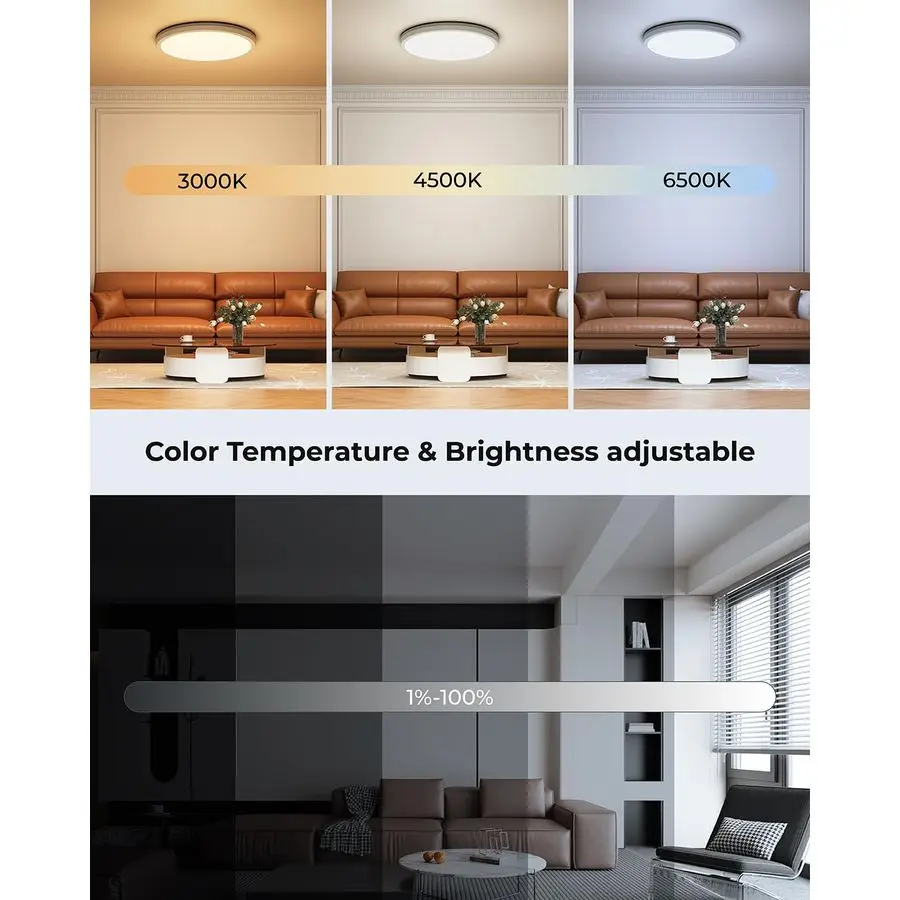Smart LED Ceiling Light WiFi, 12IN RGB Flush Mount Light Fixture, DIY Colors, Compatible with Alexa Google Home, 3000K6500K Ceil