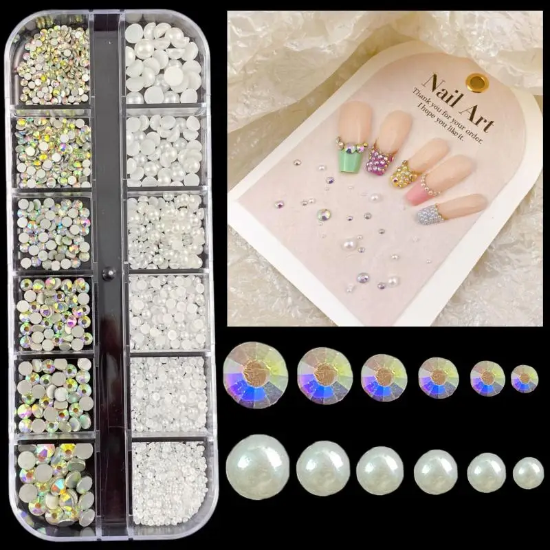 

1Box Mini Simulated Pearl Nail Art Decorations Colorful Glass Flat Bottomed Rhinestones Nail Charms Accessories for DIY Manicure