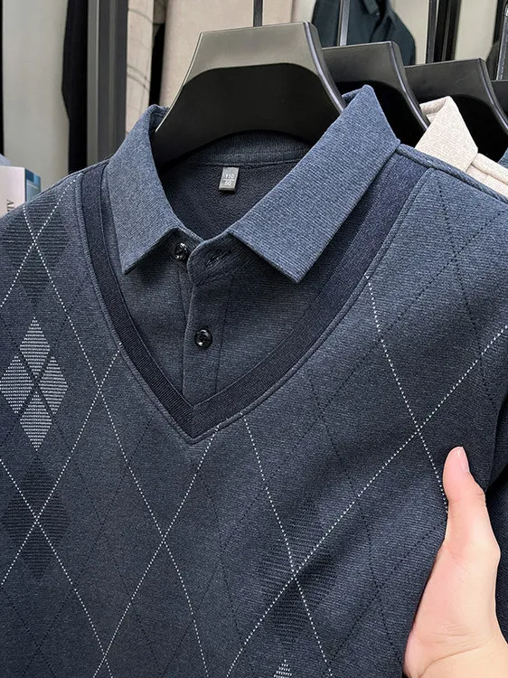 

Men's Faux Two-Piece Knitwear Sweater with irt Collar Loose Fit Wool Blend Long Sve Casual Sle Autumn Winter Top