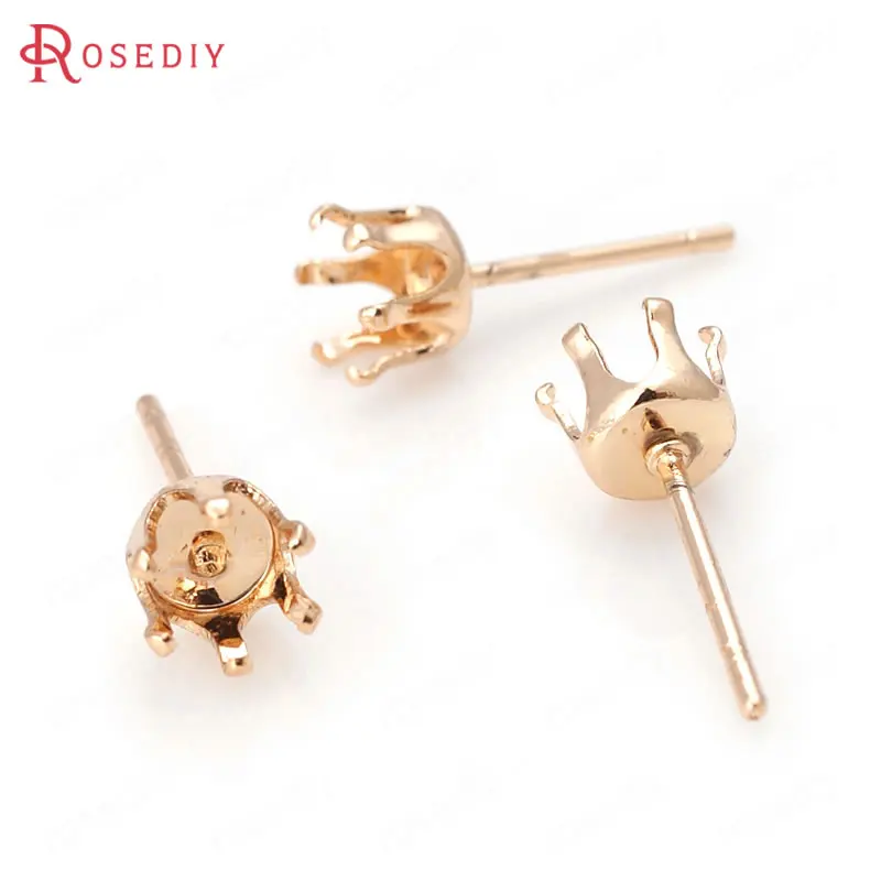 

(D092)10 pieces Fit 4mm Beads High Quality Champagne Gold Color Brass Round Claw Stud Earrings Pins Diy Jewelry Accessories