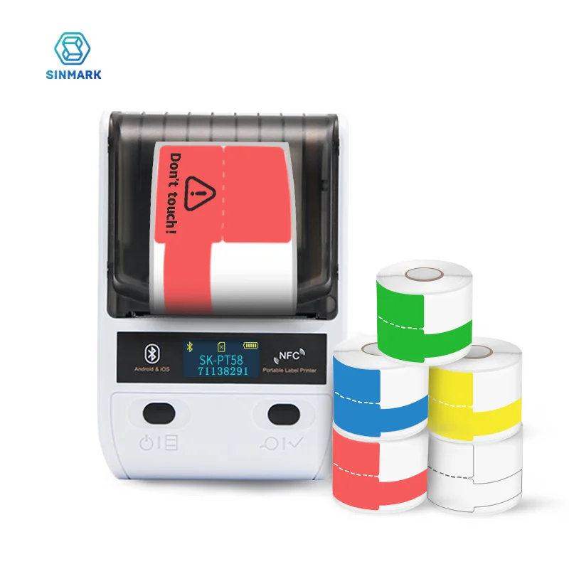 SINMARK Portable Smart Thermal Printer for Cable Label Maker BT Barcode QR Code Sticker Cable Tag Printer