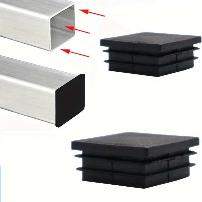 12pcs Top Sale Guaranteed Quality Rectangular Tube Plug Plastic Pipe End Caps for Steel Tube 50/40/35/19mm Black Square Plug