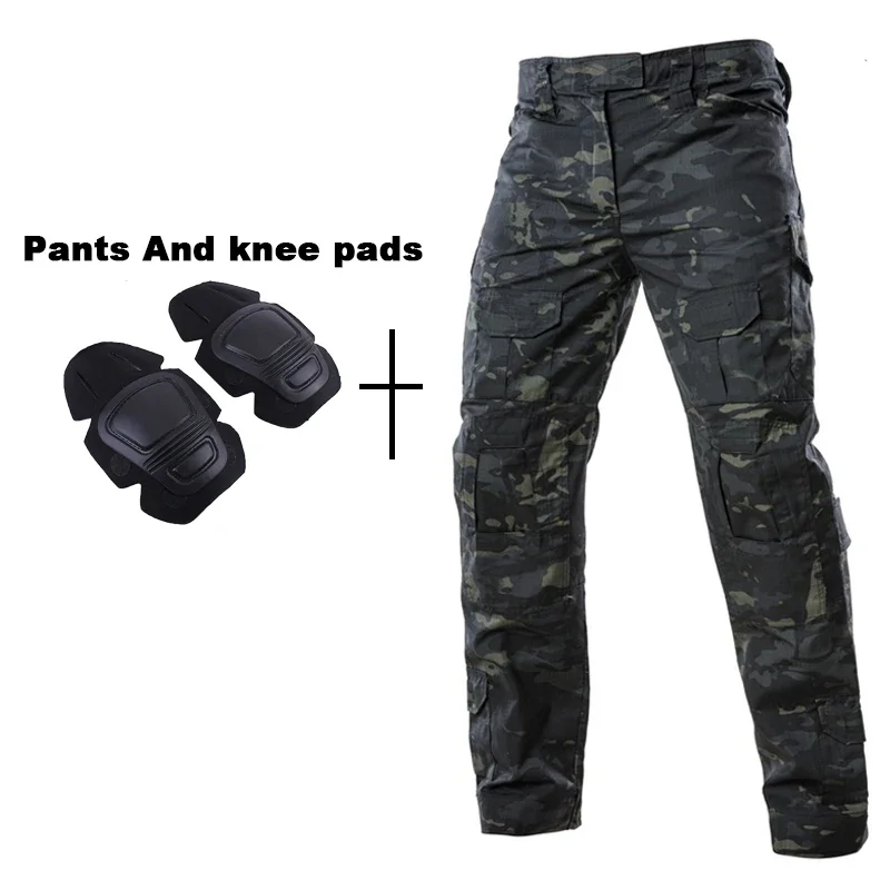 Uniforme para exteriores, trajes tácticos, camisas de entrenamiento de senderismo de camuflaje, ropa de trabajo, pantalones Cargo de caza + almohadillas, conjuntos de ropa de Paintball Airsoft