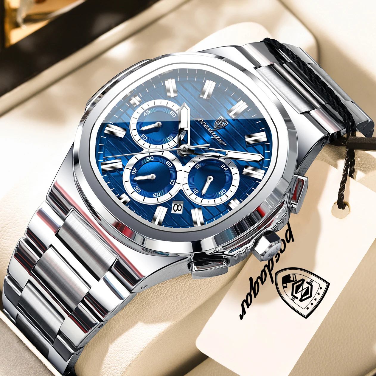 POEDAGAR Business Male Clock Date Chronograph Waterproof Luminous Luxury Men Watch Stainless Steel Quartz Fashion Men's Watches
