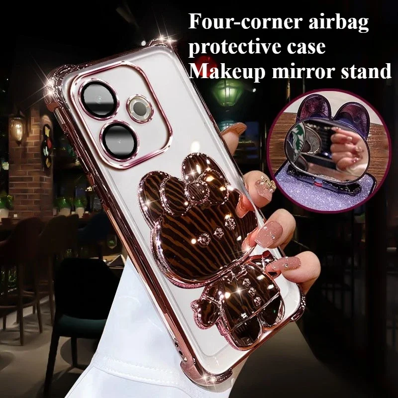 Fashion Glitter Mirror Holder Phone Case For Vivo V60 50 40 E Lite V40Pro Four-coner Enhance Airbag Anti-Fall Protect Back Cover view 6
