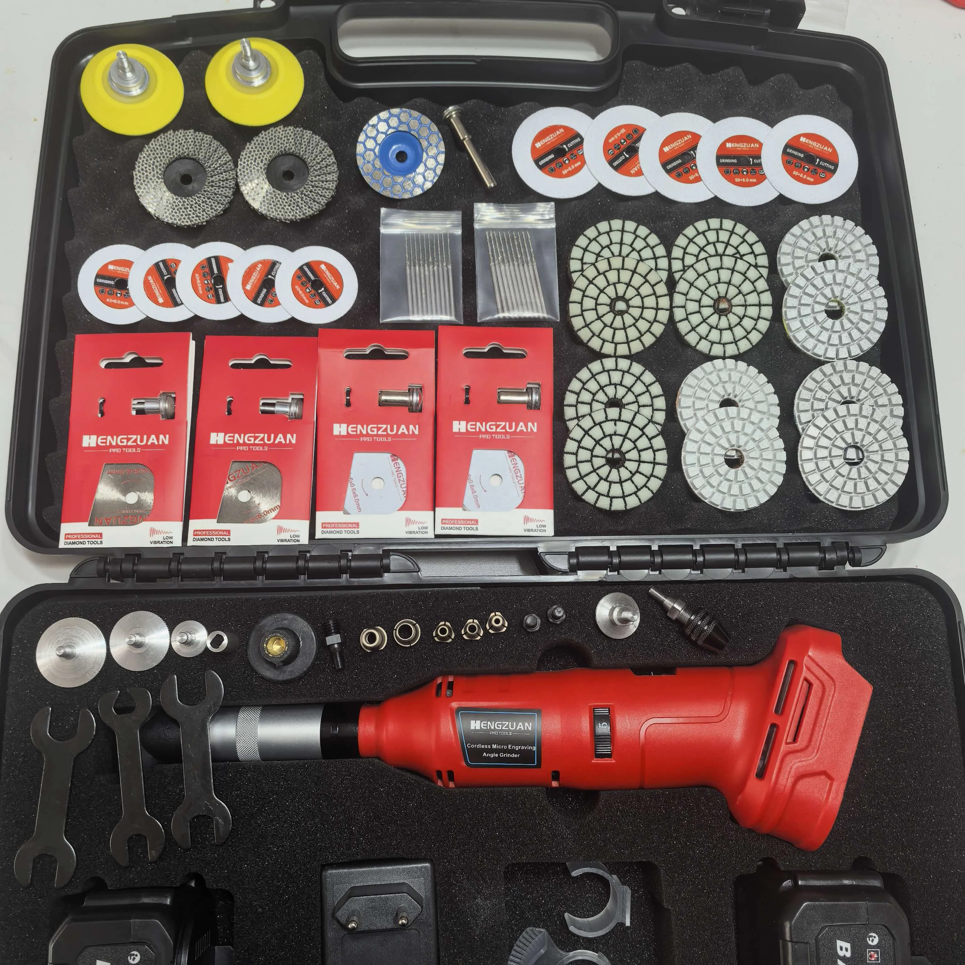 Industrial 21V Long Neck Brushless Cordless Engraver Micro Angle Grinder 75pcs Tools Set Kit Rotary Cutting Grinding Polishing