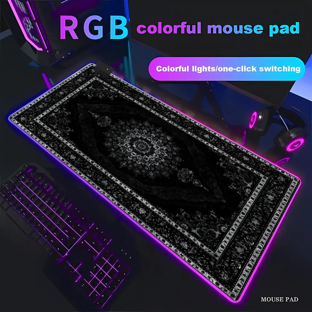 

RGB LED New black Persian Carpet Mysterious Retro Mouse Pad Gamer HYBXAXC Rubber Mouse Mat Gaming Keyboard Pads Office Desk Mat