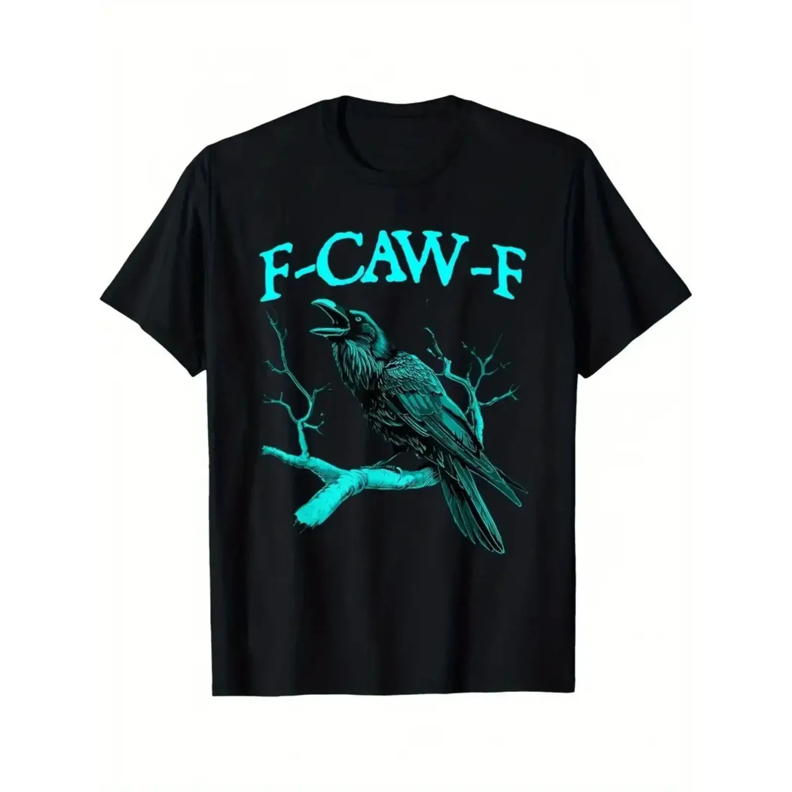 Herren-T-Shirt „Funny F CAW Crow“ in Schwarz mit Teal-Print, Regular Fit, Vintage-Waschung, lässig, atmungsaktiv, Designer-Kleidung mit Grafik