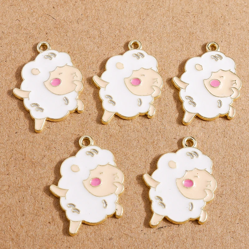 10pcs Cute Enamel Sheep Charms Cartoon  Animal Pendants Charm for Jewelry Making DIY Earrings Necklaces Accessories Supplies