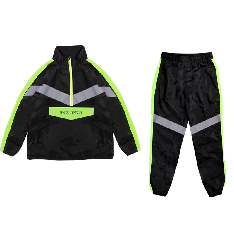 Adult Street Dance Costume Black and Green Jacket Loose Pants Hip Hop Children Clothes Jazz Dance Stage Outfit Men Dancewear 918