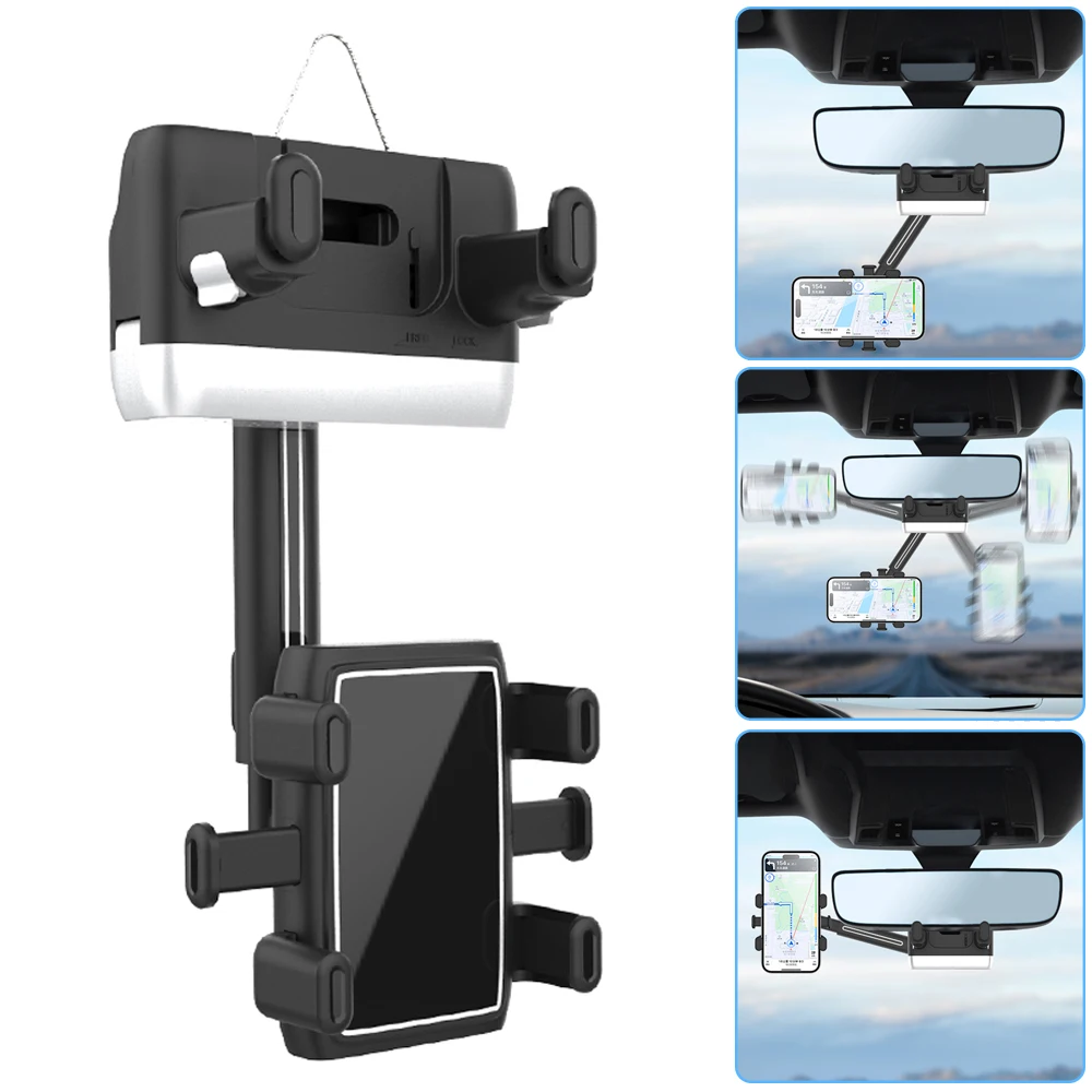 

Retractable Car Rearview Mirror Phone Holder 360° Rotatable Car Cell Phone Holder Mount Universal GPS Mobile Phone Mount Stand