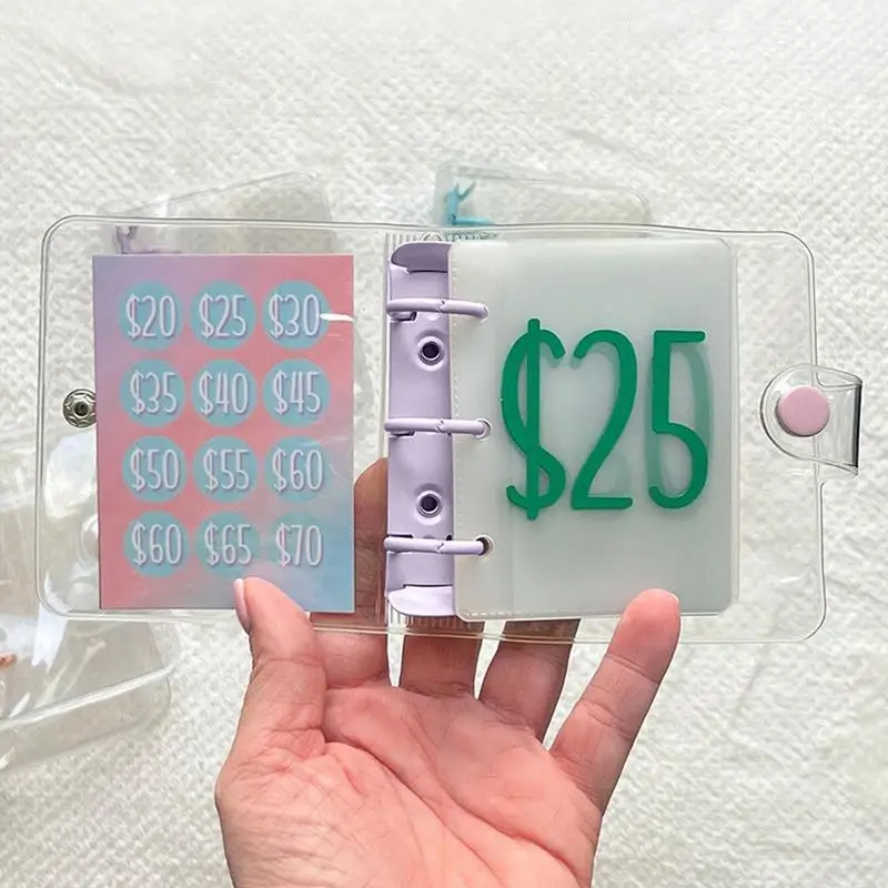 Loose-Leaf Notebook Planner, Mini Binder, Saving Challenge, Enveloppe Orçamento, Carteira, Organizador de dinheiro, 500 Dólares