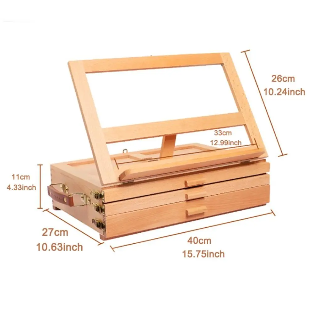 Adjustable Beech Wooden Table Easel Multifunction Professional Art Painting Easel Box Folding Oil Paint Sketch Drawer Box