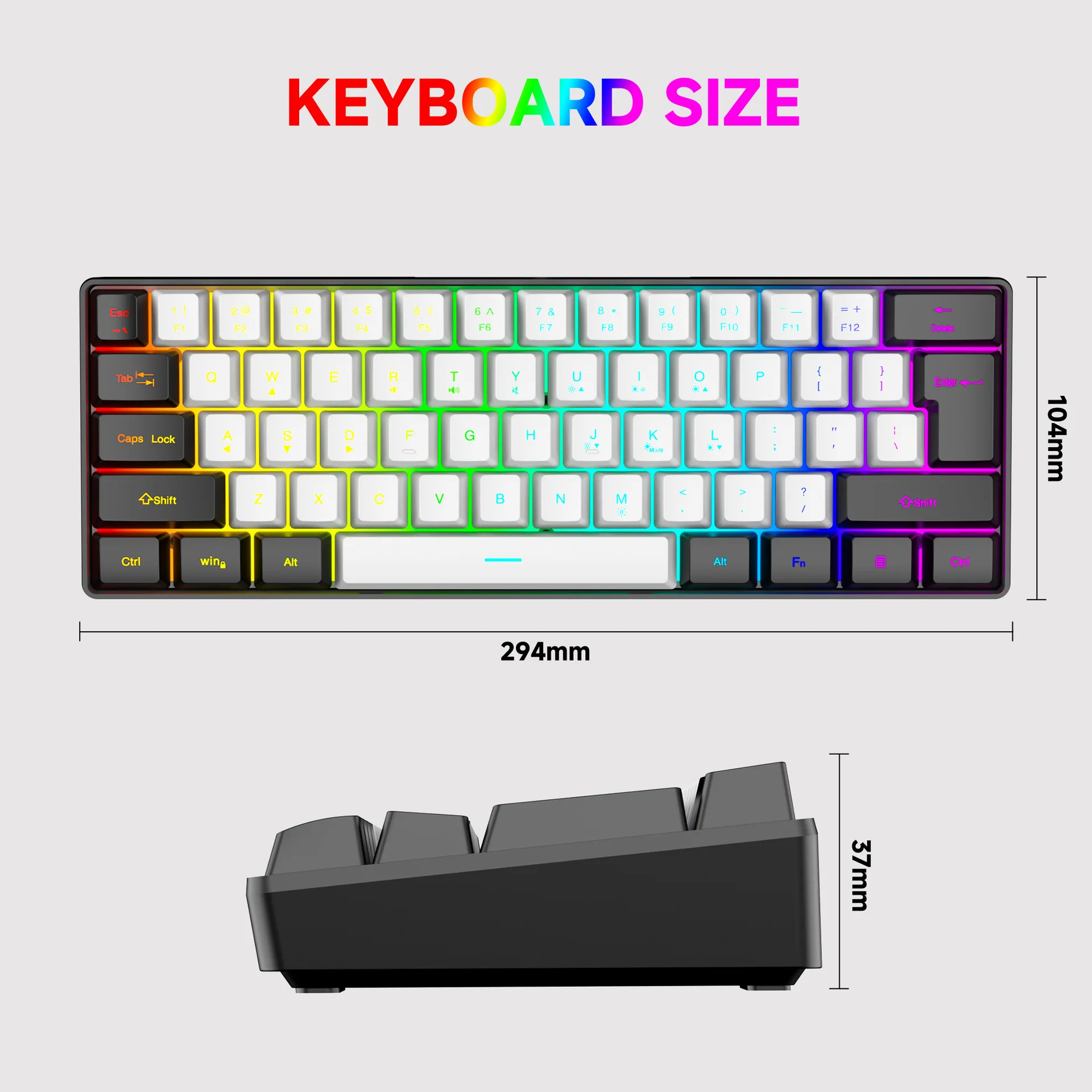 Portable Wired Mini Game Keyboard Mini Keyboard Wired 61 Keys Phantom RGB,Black White Red Red/Blue Switch For Game And Office