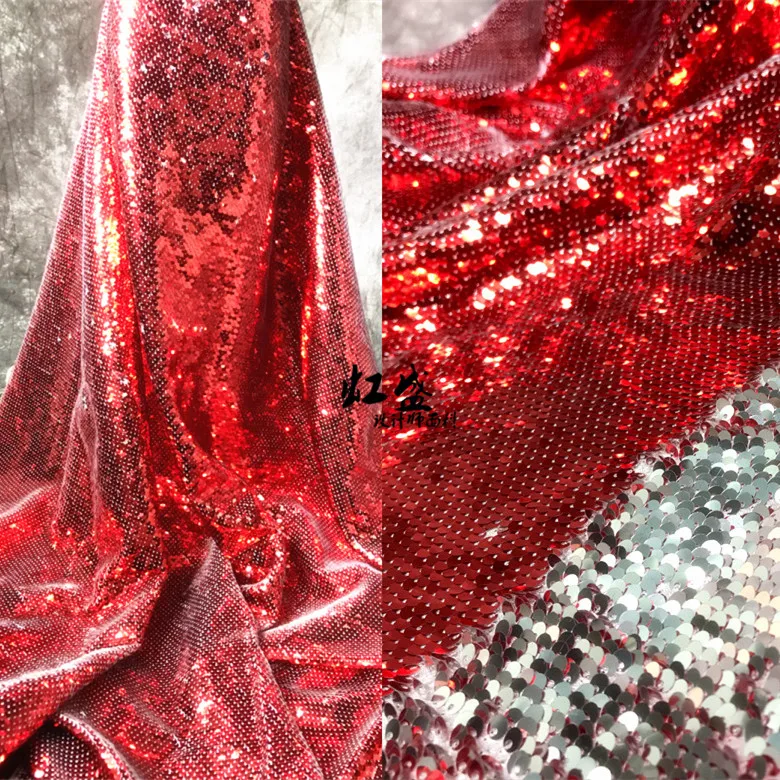 Fashion Big Red Flap Glitter Sequins Embroidery Flower Fabric Fashion Women's Dresses Tablecloth Designer Fabrics