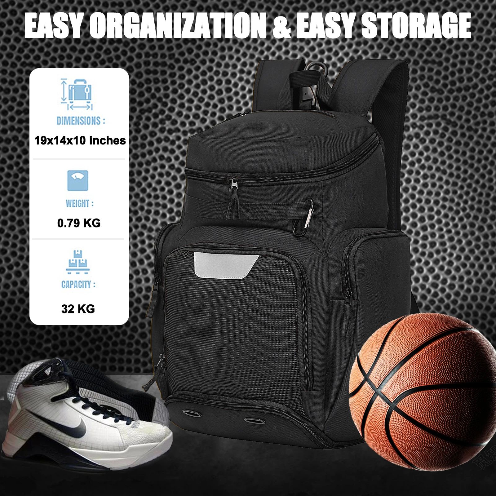 Basketball Backpack Large Sports Bag, Gym Bag with Ball Compartment and Shoe Compartment to Store Sports Shoes Water Bottles Lap