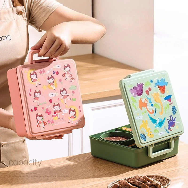 Lunch Box for Kids Cartoon Fruit Salad Bento Box with Tableware Portable Student Office Workers Food Containers Microware Safe