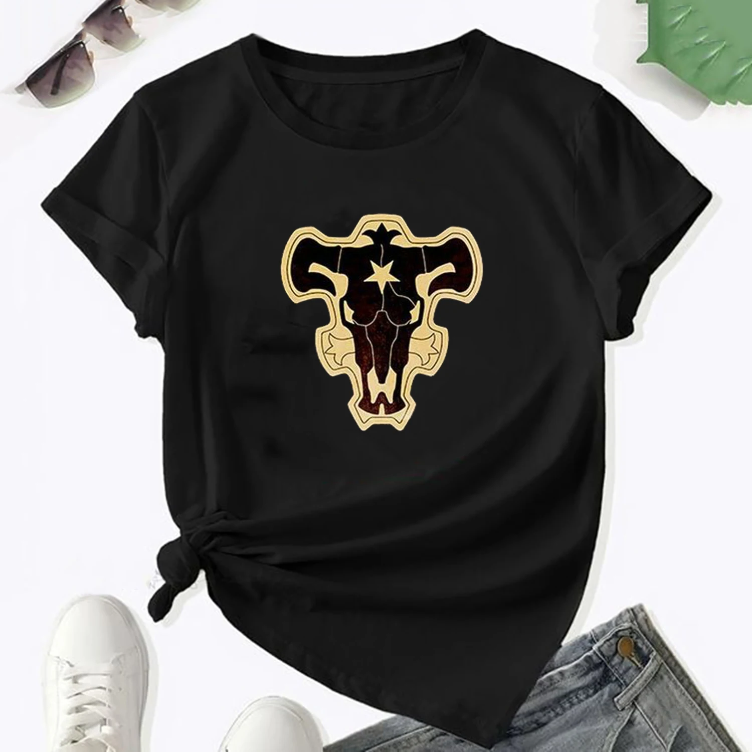 Fashion Japanese Anime Black Clover Graphic Print T Shirt Women Casual Short Sleeve T Shirt Female Black Tops