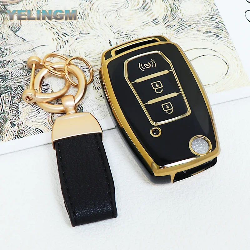 TPU Car Flip Key Cover Case Shell Fob For SsangYong Kyron 2 Sanka Actyon Korando Tivoli Rexton Keyless Protector Holder Keychain