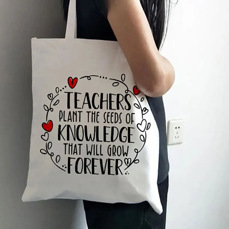 Teachers Gift Teacher Tote Bag The Seeds of Knowledge Printed Casual Shoulder Bag Foldable Women Canvas Bags Teachers Plant