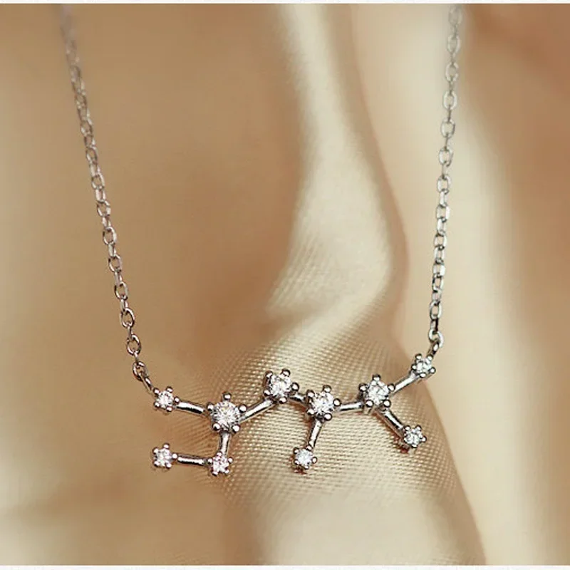 925 فضة علم التنجيم كوكبة ابراج زودياك قلادة للنساء الزركون كريستال مجوهرات-هدايا عيد الميلاد