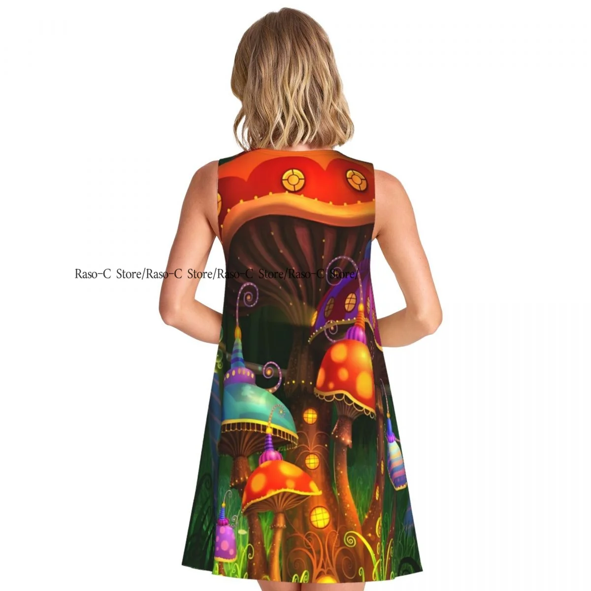 ชุดสตรีแฟนตาซีเห็ดป่าฤดูร้อนสบายๆเสื้อยืดชายหาดปกคลุมชุดถัง