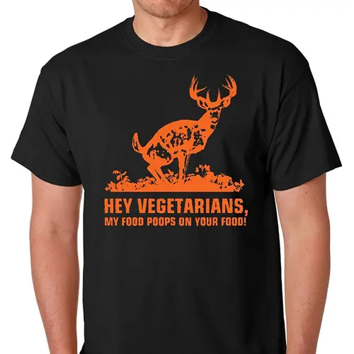 미가공 티셔츠의 이봐 채식주의자-음식 사슴 사냥 프리미엄 남성용 티셔츠, 재미있는 반팔 코튼 티셔츠