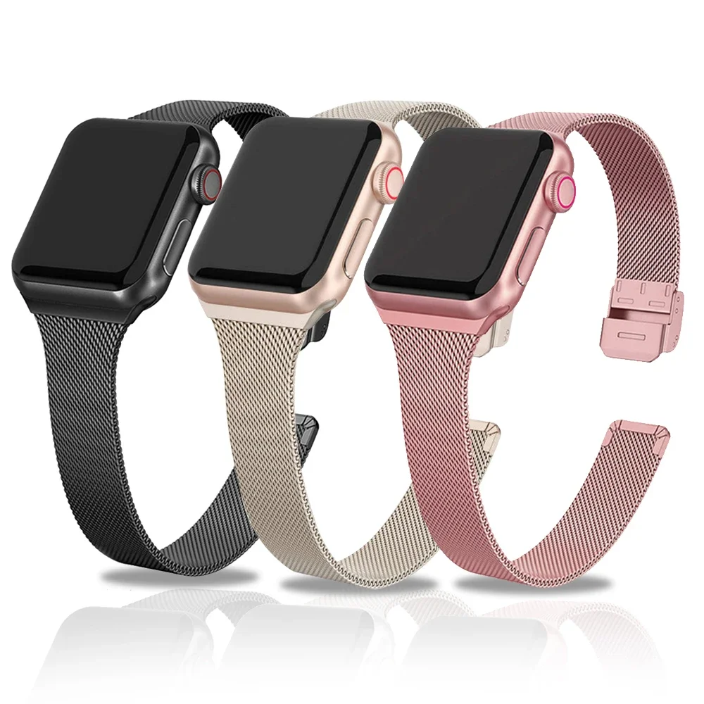 Metal Strap for Apple Watch Ultra Band 46mm 40mm 41 42mm 44mm 45mm 49mm Narrow Milanese Bracelets iWatch Series 10 9 8 7 6 5 4 3