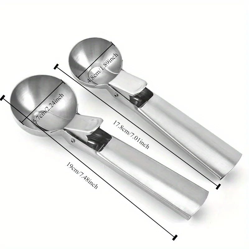 2-Piece Stainless Steel Ice Cream Scoop Set, Home Use Ice Cream & Fruit Scoop, Multi-Functional Kitchen Gadget
