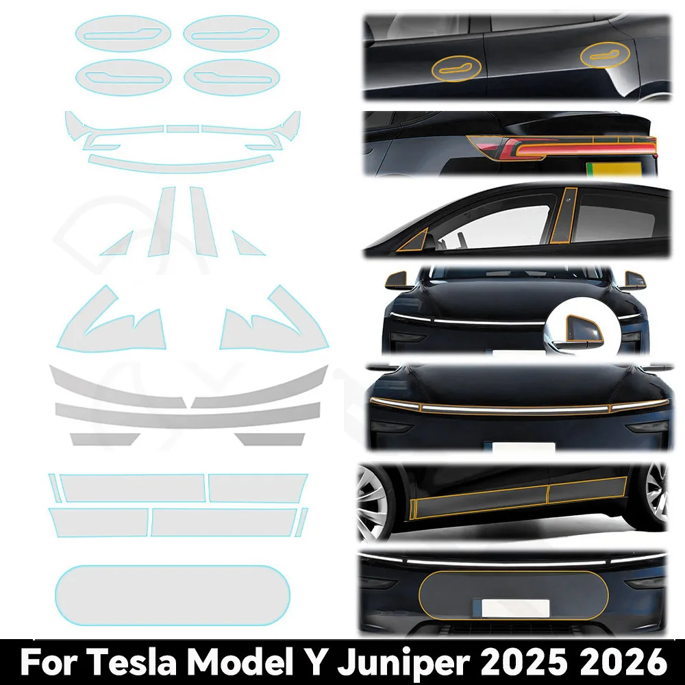

For Tesla Model Y Juniper Model Y 2025 2026 TPU PPF Car Headlight Rearview A B Pillows Door Handles Paint Protection Clear Film