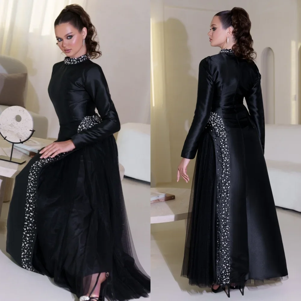 

Customized Exquisite Sizes Available Beading Sequined Pleat A-line High Collar Long Dresses Bespoke Occasion Dresses High Qualit