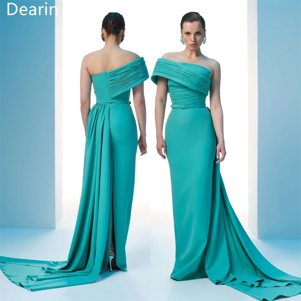 

Customized Evening Gown Formal Dearin One-shoulder Sheath Floor Length Skirts Fold Shirred Draped Bespoke Occasion Dresses Saudi