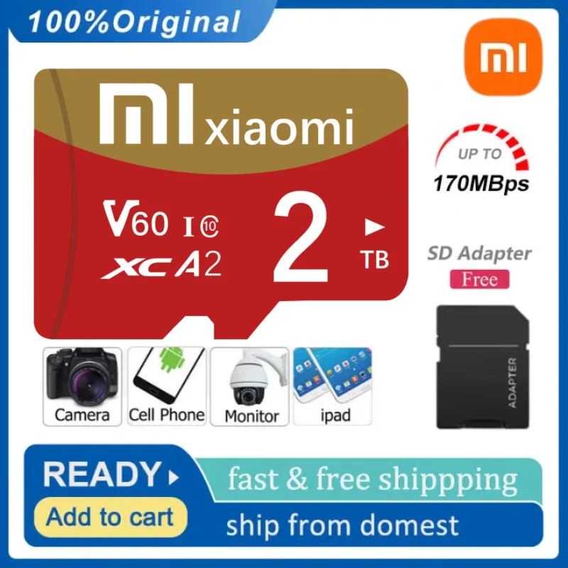 Xiaomi 2TB 128GB Class 10 V60 TF Card 1TB Mini SD Card 512GB 256GB A2 Micro TF SD การ์ด 128GB ความเร็วสูง TF การ์ด