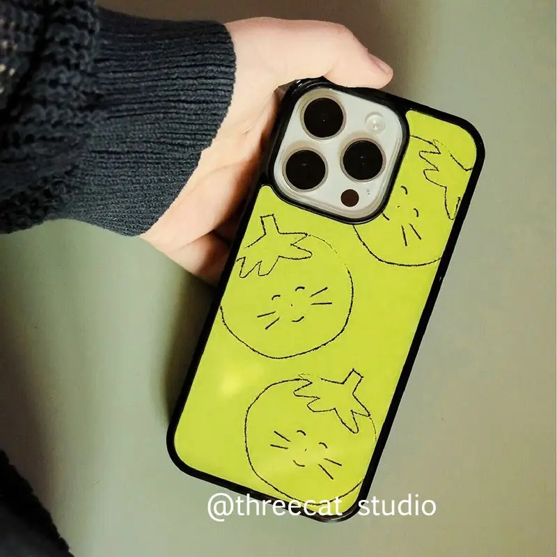 Funda para Teléfono con Diseño de Gato y Tomate Verde Fresco para iPhone 17 AIR 16 15 14 13 12 11 PRO MAX 7 8 PLUS, Cubierta Antipolvo