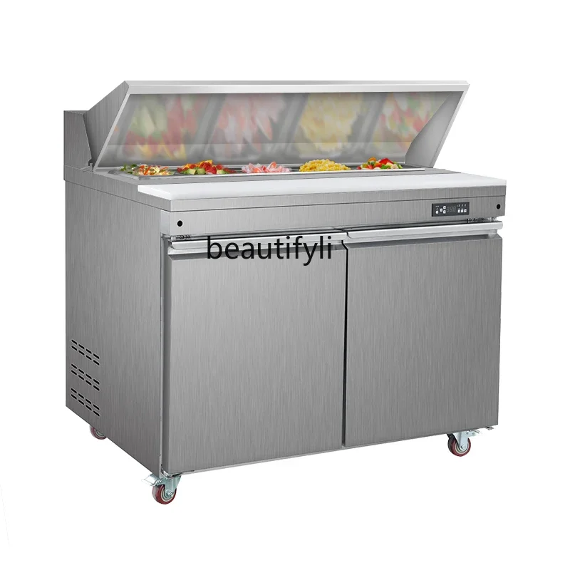 Air-cooled salad cabinet Commercial salad cabinet Slotted fruit fishing display Refrigerated fresh-keeping cabinet