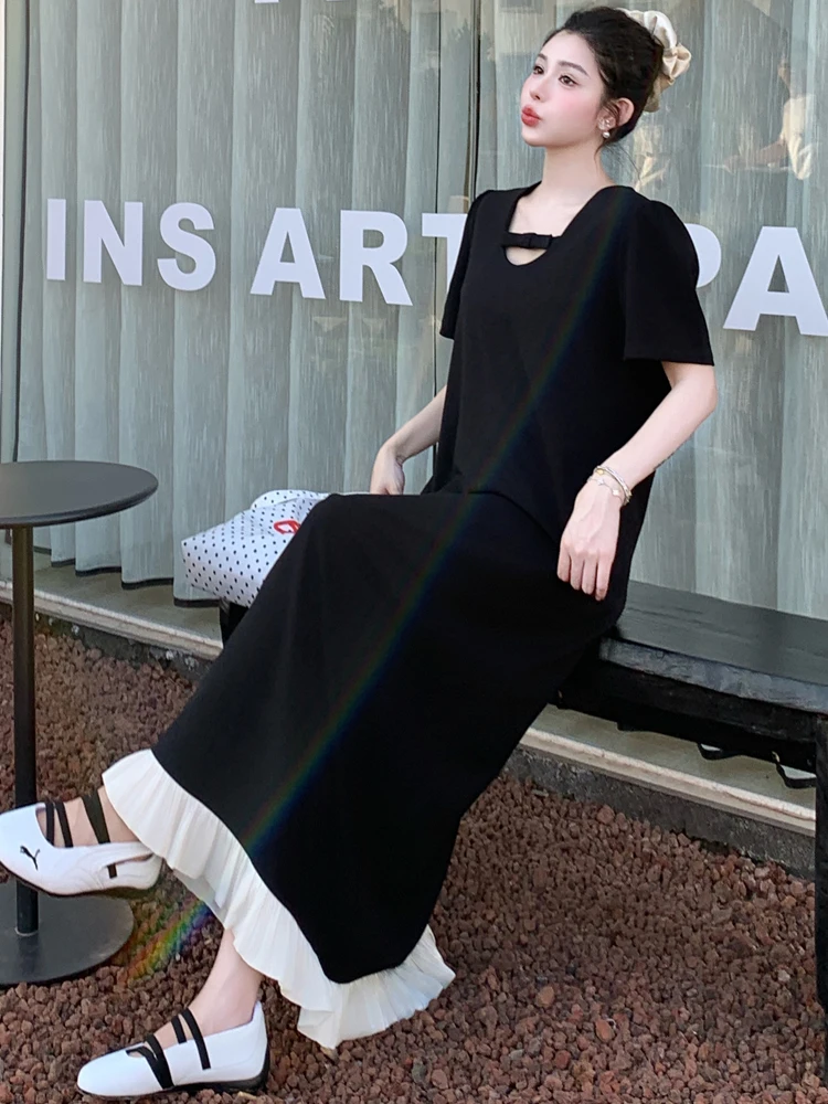 NYFS فستان صيفي 2025 النمط الكوري الدهون MM المرأة فضفاضة حجم كبير تكدرت هيم فستان طويل رداء Elbise #3