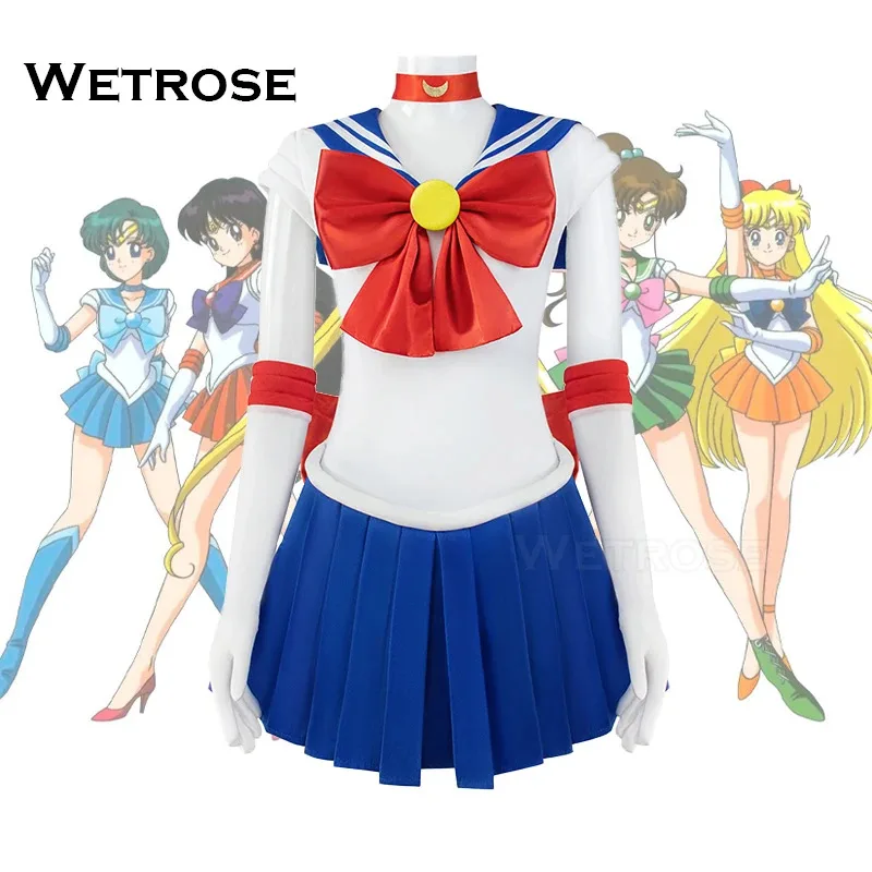 【Wetrose】재고 있음 세일러 문 코스프레 의상 Usagi Tsukino Mercury Mars Jupiter Venus Jk 유니폼 사이즈 가발 할로윈 크리스마스