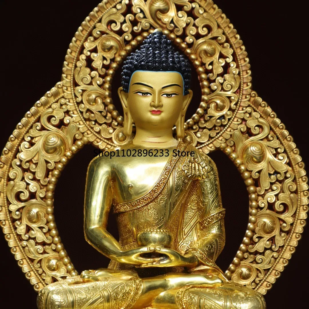 Tibetan brass gilt face painting backlight Sakyamuni Dahri Rulai ornament Buddhist hall supplies incense case 33cm