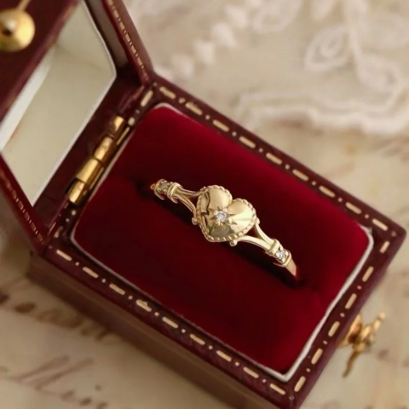 

New Gold Plated Stainless Steel Rings For Women Heart Ring Jewelry Accessories Wholesale Size 6-11