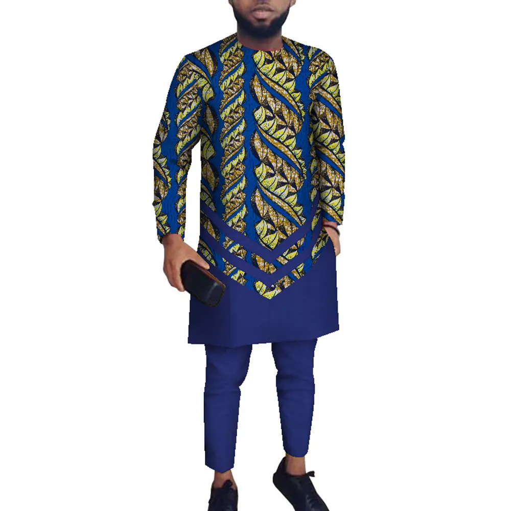 

African Clothes for Men African Wax Print Dashiki Shirt Dress and Pants Traditional Africa Clothing Outfits Suits Set WYN1159