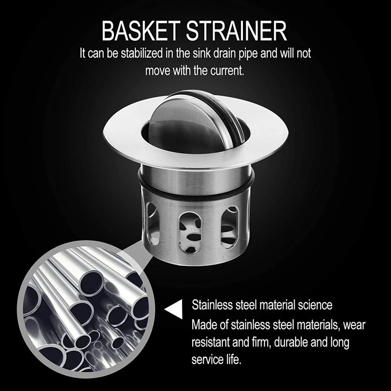 2 Pieces Of Kitchen Sink Trash Basket Stainless Steel Sink Seal Ring Basket Washbasin Plug Bathtub Drain Bounce Filter