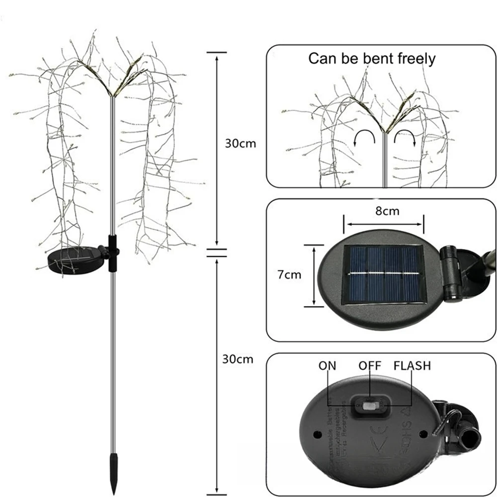 Solar Powered Garden Lights Outdoor Solar Firecracker Lights Outside Solar Fireworks Lights String Decorations for Flowerbed