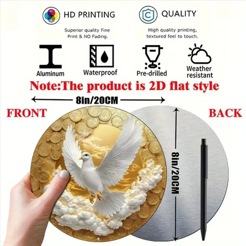 لوحة فنية جدارية من الألومنيوم على شكل حمامة بيضاء عتيقة والعملات الذهبية مقاس 8 × 11 بوصة - ديكور غروب الشمس في المنزل والمكتب هدية عيد الميلاد #2