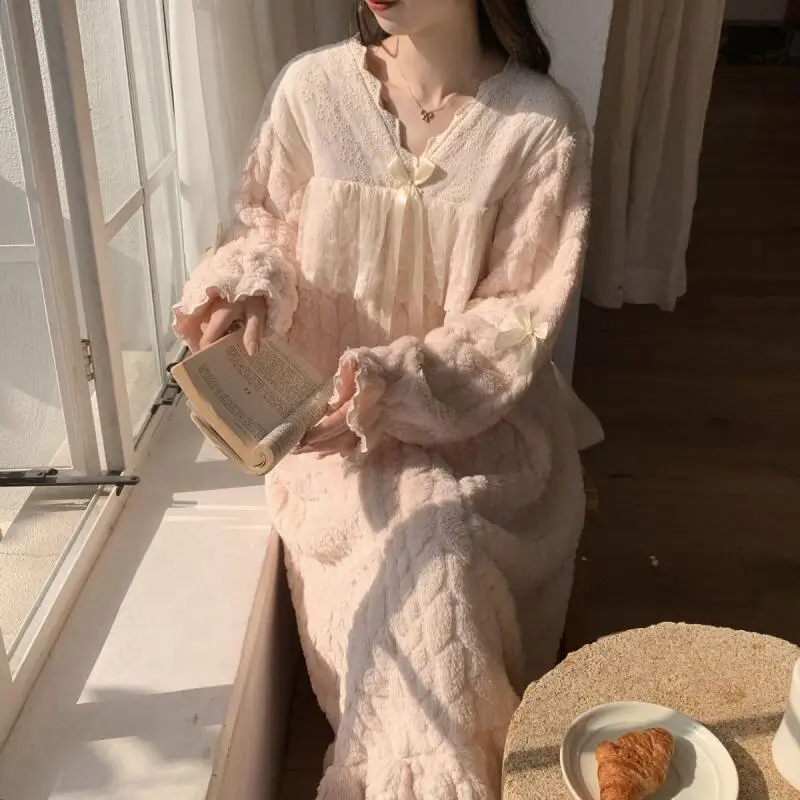 

Женская одежда, ночная рубашка, зимняя длинная стильная утепленная рубашка из кораллового флиса, милые пижамы с длинными рукавами, домашняя одежда, удобная мода