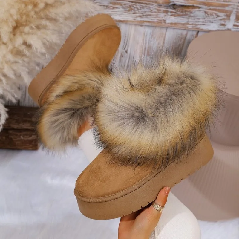 

Women Shoes 2026 Retro Round Toe Women's Boots Winter Plush Warm Short Boots Lightweight Non-slip Ladies Snow Boots Plus Size 41