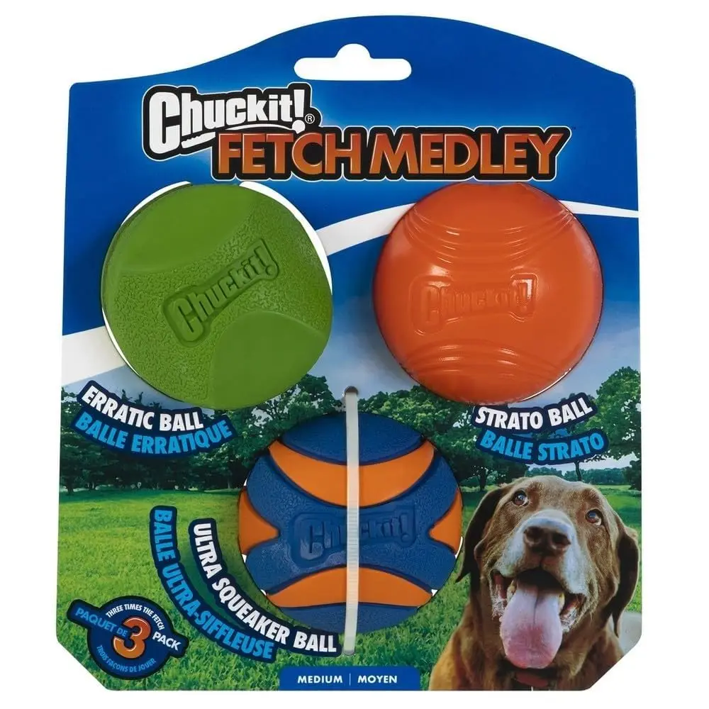 Chuckit! Fetch Medley Dog Ball Dog Toys, Medium (2.5 Inch) Pack of 3