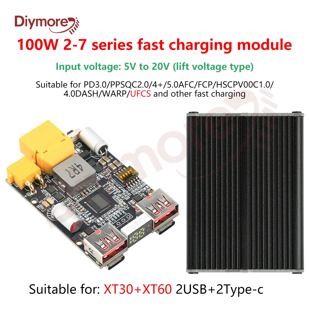 2-7S DC 5-20V 100W Fast Battery Charger Module PD Decoy Lithium Battery Charger Support PD2.0/3.0/3.1 PPS FCP QC2.0/3.0/3.0+ SCP