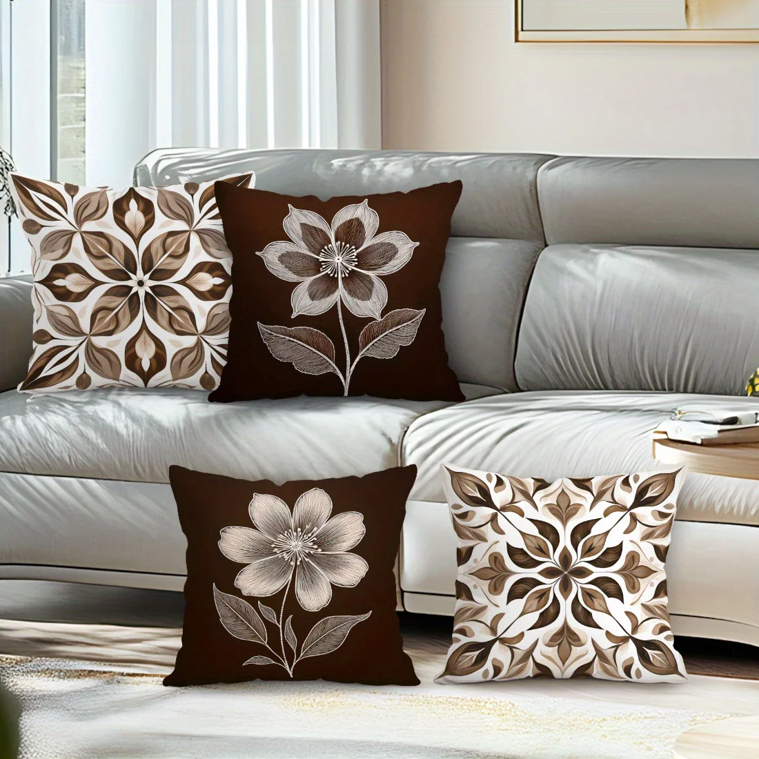 

Brown Pattern Modern High Listed Printed Throw Pillow Cases Retro Home Decoration Pillow Cover For Living Room Bedroom And Sofa