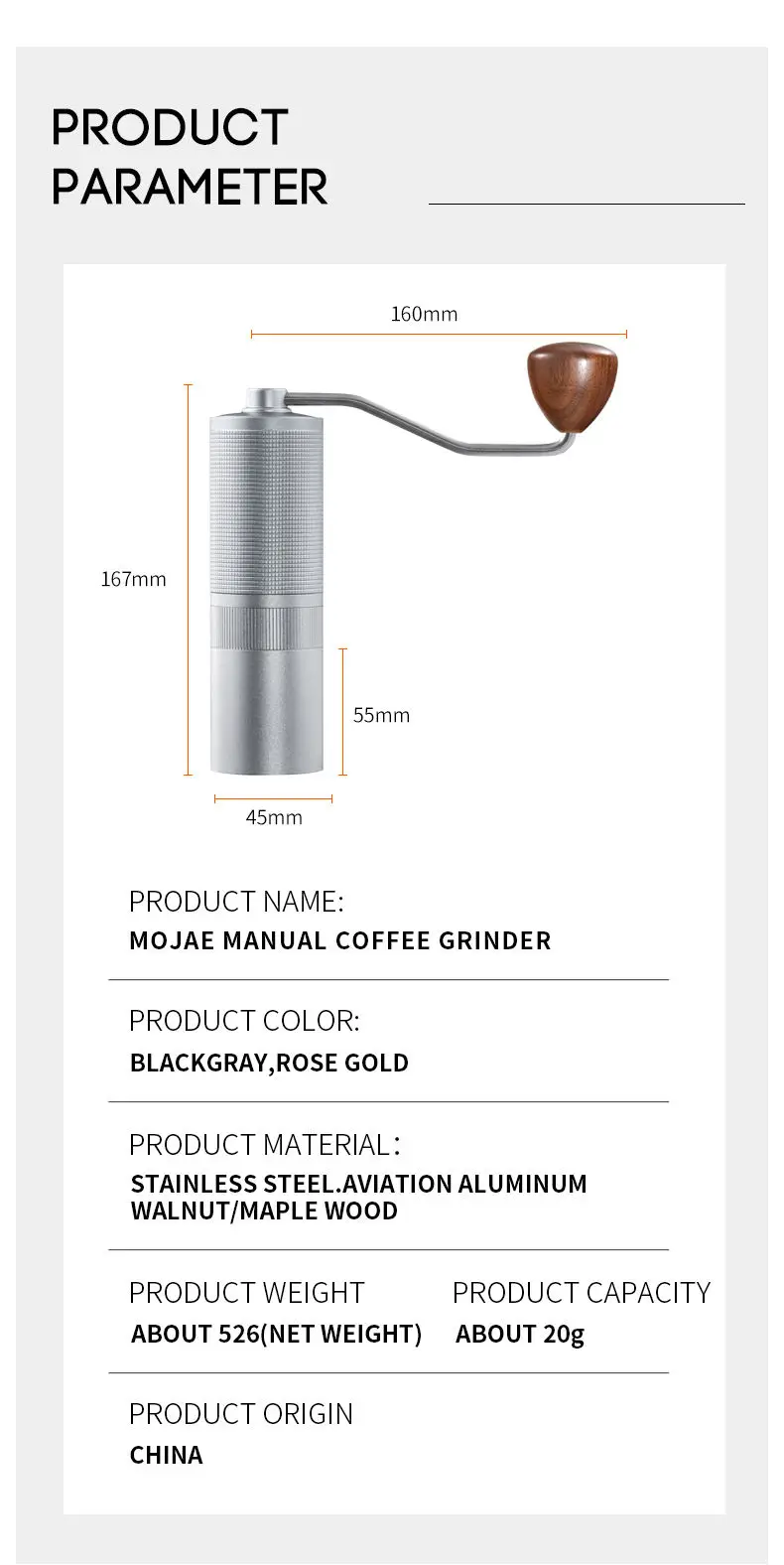 Rebarba cônica personalizada 420 aço inoxidável al-liga corpo rebarba espresso moedor de grãos de café manual moedor de café