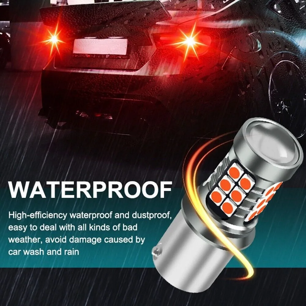 2pcs 1157 BAY15D LED Strobe Flashing Safety Brake Stop Tail Parking Light Bulb Bright Red Decoding Backup Brake Turn Lights
